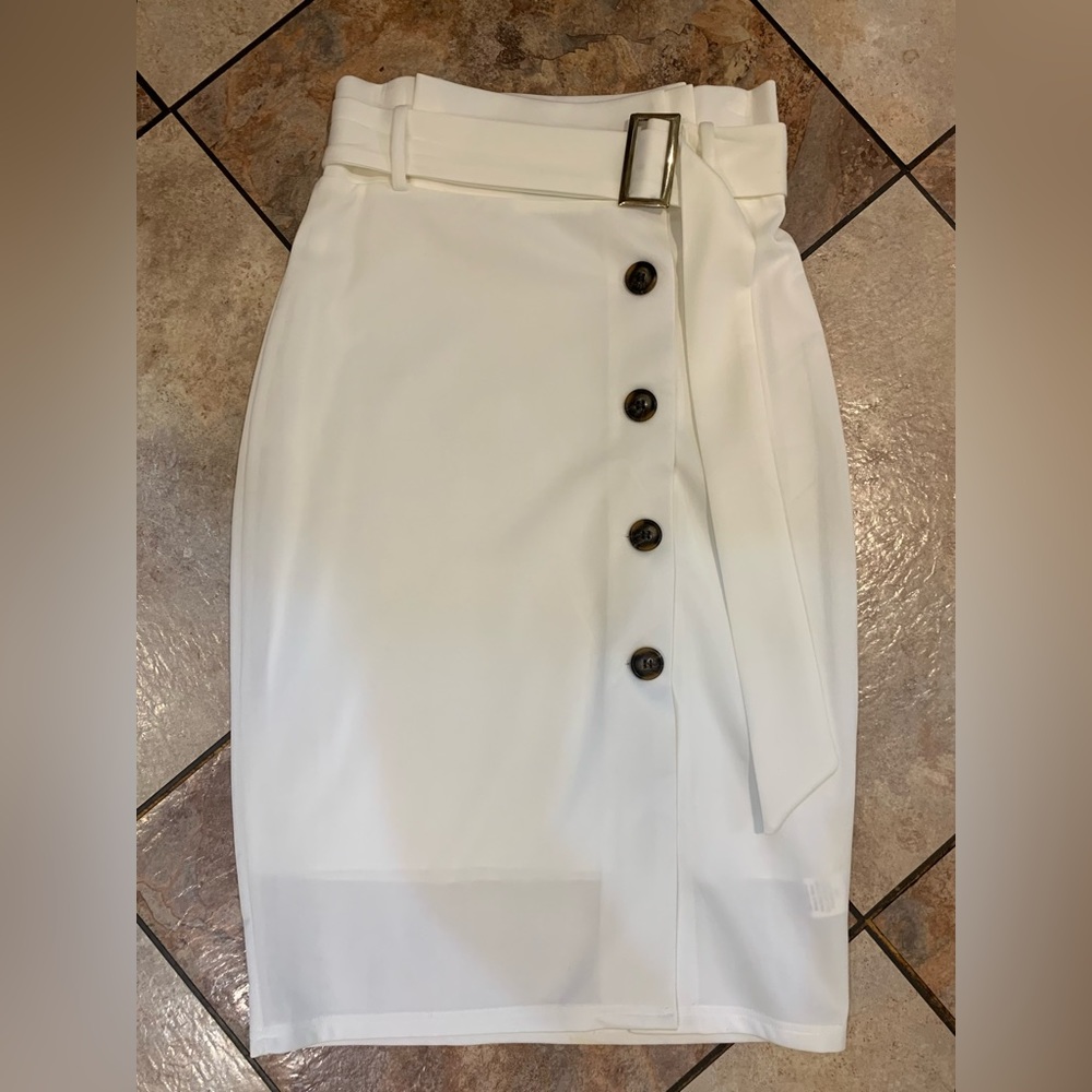 COPY - White SHEIN brand button down skirt with belt.